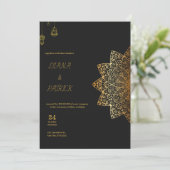 Zwarte en gouden huwelijksuitnodiging kaart (Staand voorkant)