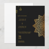 Zwarte en gouden huwelijksuitnodiging kaart (Voorkant / Achterkant)