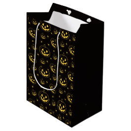 Zwarte en gouden Jack-O' Lanterns Zwarte Halloween Medium Cadeauzakje