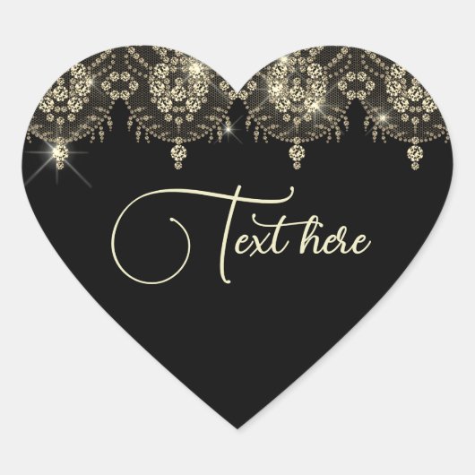 Zwarte en gouden kanten schittering zien er elegan hart sticker (Voorkant)