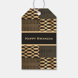 Zwarte en Gouden Kente 'Happy Kwanzaa' Cadeaulabel