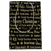 Zwarte en gouden kerst in verschillende talen medium cadeauzakje (Voorkant)