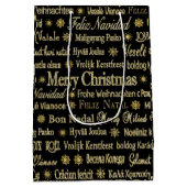 Zwarte en gouden kerst in verschillende talen medium cadeauzakje (Achterkant)