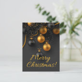 Zwarte en gouden kerstballen Elegant Glitter H Briefkaart (Staand voorkant)