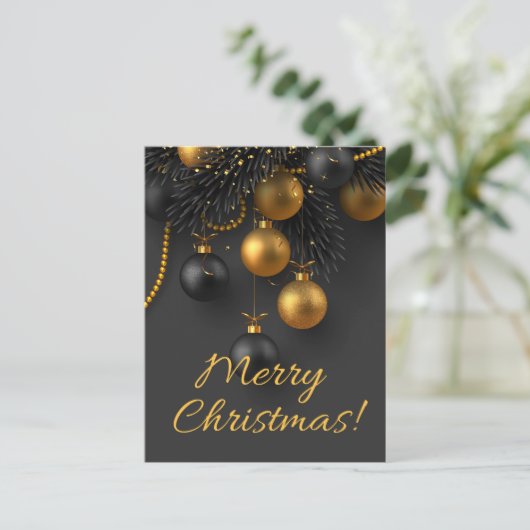 Zwarte en gouden kerstballen Elegant Glitter H Briefkaart (Staand voorkant)