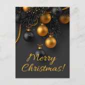 Zwarte en gouden kerstballen Elegant Glitter H Briefkaart (Voorkant)