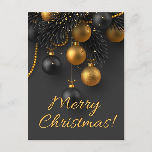 Zwarte en gouden kerstballen Elegant Glitter H Briefkaart (Voorkant)