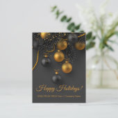 Zwarte en gouden kerstballen Elegant Holiday Briefkaart (Staand voorkant)