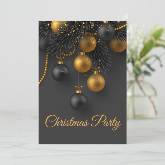 Zwarte en gouden kerstballen Elegant Holiday Kaart (Staand voorkant)