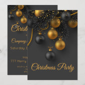 Zwarte en gouden kerstballen Elegant Holiday Kaart (Voorkant / Achterkant)