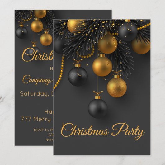 Zwarte en gouden kerstballen Elegant Holiday Kaart (Voorkant / Achterkant)