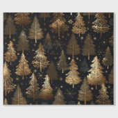 Zwarte en gouden kerstbomen cadeaupapier (Vlak)