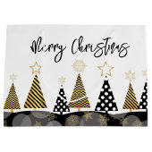 Zwarte en gouden kerstbomen groot cadeauzakje (Voorkant)