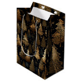 Zwarte en gouden kerstbomen medium cadeauzakje (Voorkant Gekanteld)