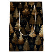 Zwarte en gouden kerstbomen medium cadeauzakje (Achterkant)