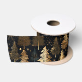 Zwarte en gouden kerstbomen satijnen lint (Spoel)