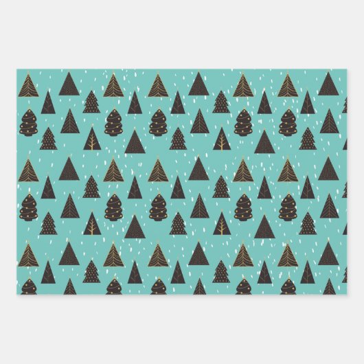 Zwarte en gouden kerstbomen, sneeuw inpakpapier vel (Voorkant 3)