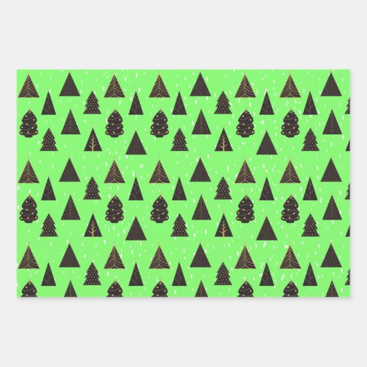 Zwarte en gouden kerstbomen, sneeuw inpakpapier vel (Voorkant 2)