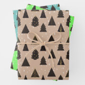 Zwarte en gouden kerstbomen, sneeuw inpakpapier vel (In situ)