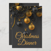 Zwarte en gouden kerstboom Elegant Dinner Kaart (Voorkant / Achterkant)