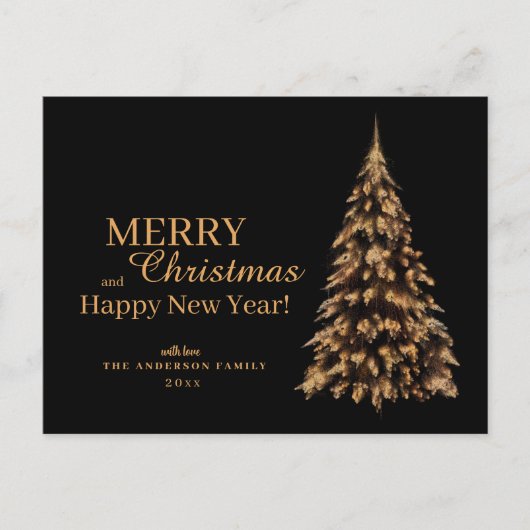Zwarte en gouden kerstboom kerstkaart in premium k briefkaart (Voorkant)