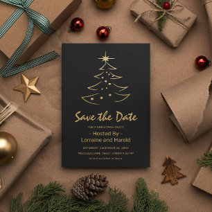 Zwarte en gouden kerstboom sparen de Datum Uitnodiging Briefkaart