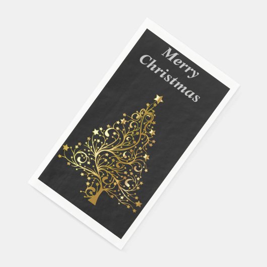 Zwarte en gouden kerstboom Vrolijk kerstfeest Servet (Hoek)