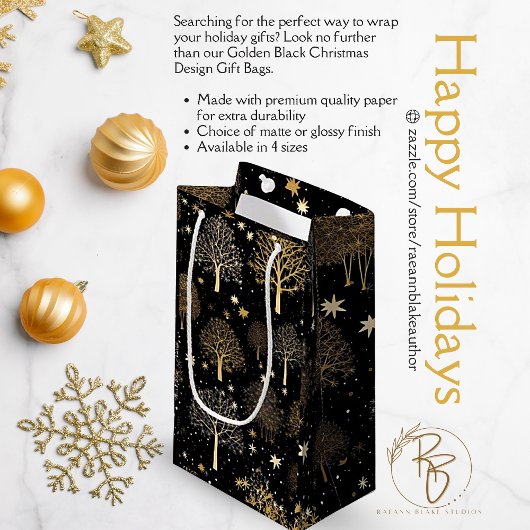 Zwarte en gouden kerstcadeautas klein cadeauzakje