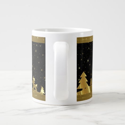 Zwarte en gouden kerstdorp grote koffiekop (Achterkant)