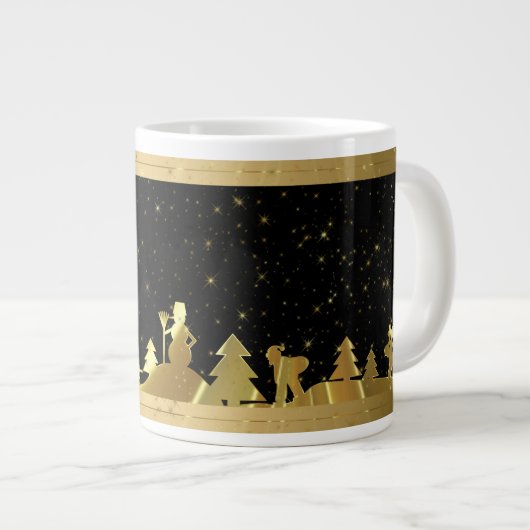 Zwarte en gouden kerstdorp grote koffiekop (Voorkant rechts)