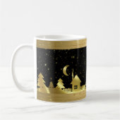 Zwarte en gouden kerstdorp koffiemok (Links)