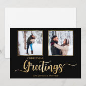 Zwarte en gouden kerstfeestjes 2 Fotokaart Feestdagenkaart (Voorkant / Achterkant)