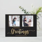 Zwarte en gouden kerstfeestjes 2 Fotokaart Feestdagenkaart (Staand voorkant)