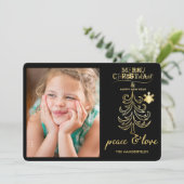 Zwarte en gouden kerstkaart met vakantie foto (Staand voorkant)