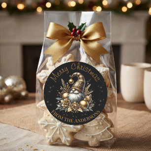 Zwarte En Gouden Kerstkabouter Ronde Sticker