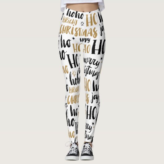 Zwarte en gouden kersttekst Art Cute Aestheti Leggings (Voorkant)