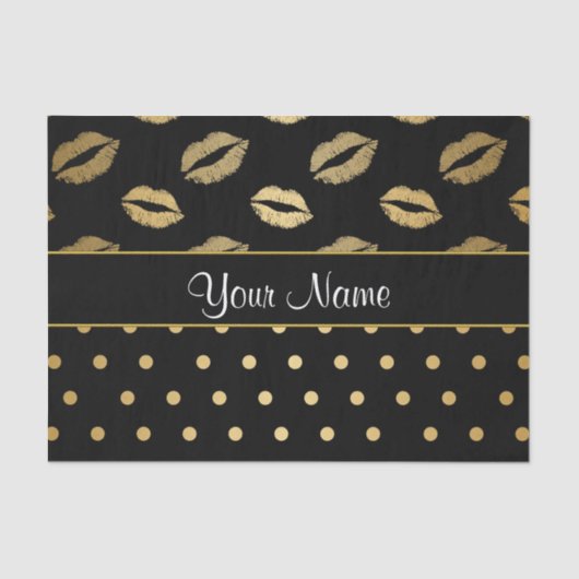 Zwarte en gouden Kisses en liefdesharten Tissuepapier (Voorkant)