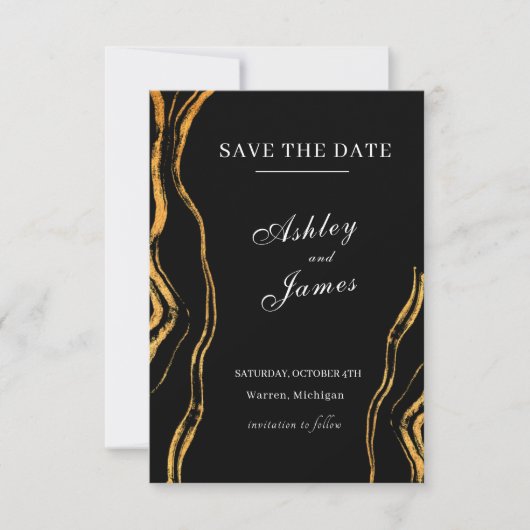 Zwarte en Gouden Klassieke Bruiloft Save The Date (Voorkant)
