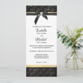 Zwarte en gouden kleine diamantbooguitnodiging kaart (Staand voorkant)