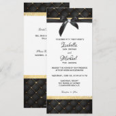 Zwarte en gouden kleine diamantbooguitnodiging kaart (Voorkant / Achterkant)