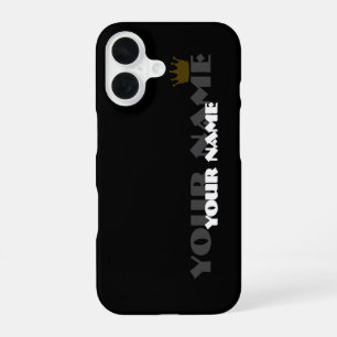 Zwarte en gouden koninklijke kroon aangepaste naam iPhone 16 hoesje