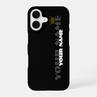 Zwarte en gouden koninklijke kroon aangepaste naam iPhone 16 hoesje