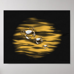 Zwarte en gouden krabben Tropische afdrukbare kuns Poster