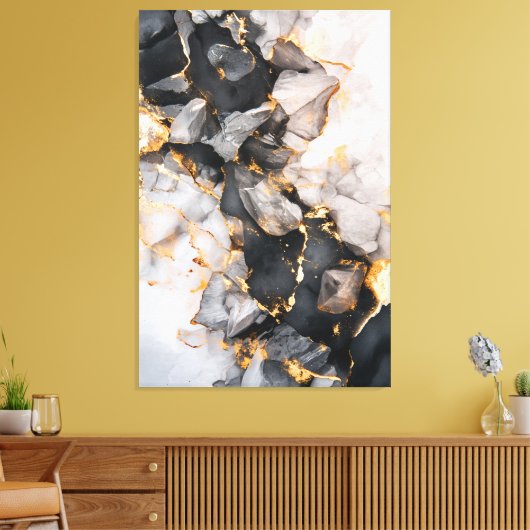 Zwarte en gouden kristallen canvas afdruk (Insitu (Woonkamer))