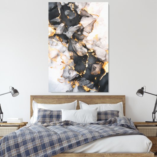 Zwarte en gouden kristallen canvas afdruk (Insitu (Slaapkamer))