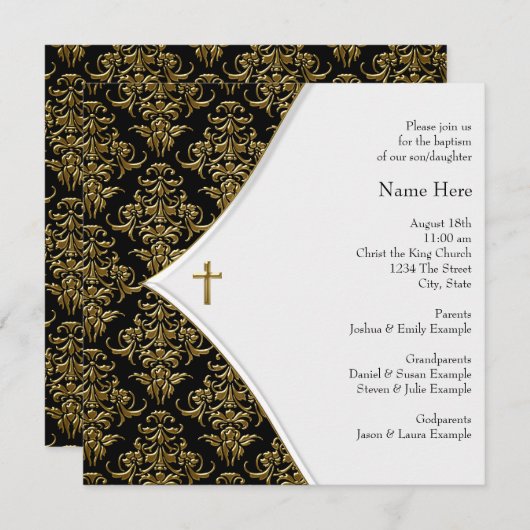 Zwarte en Gouden Kruis doop Kaart (Voorkant / Achterkant)
