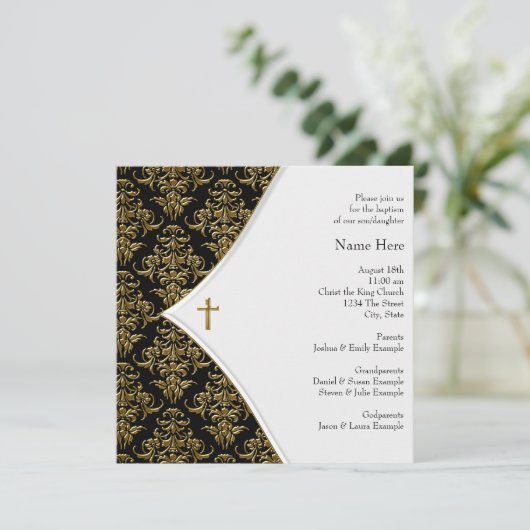 Zwarte en Gouden Kruis doop Kaart (Staand voorkant)