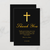 Zwarte en Gouden Kruis Eerste Communie Dank U Notitiekaartje (Voorkant / Achterkant)