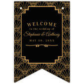 Zwarte en gouden kunst Deco Fan Flowers Weddenscha Vlaggetjes (Tweede vlag)