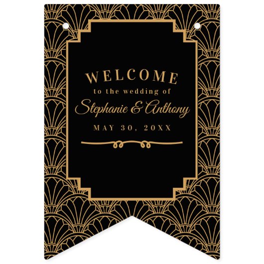 Zwarte en gouden kunst Deco Fan Flowers Weddenscha Vlaggetjes (Tweede vlag)